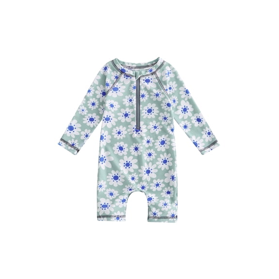 Bagilaanoe Toddler Baby Girl One-Piece Swimsuit Print Long Sleeve Zipper Rashguard Swimwear 6M 9M 12M 18M 24M 3T Kids Bathing Suit