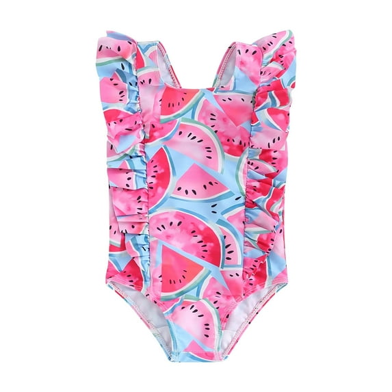 Bagilaanoe Toddler Baby Girl One-Piece Swimsuit Print Sleeveless Ruffle Swimwear 12M 18M 24M 3T 4T 5T Kids Summer Ruffle Bathing Suit