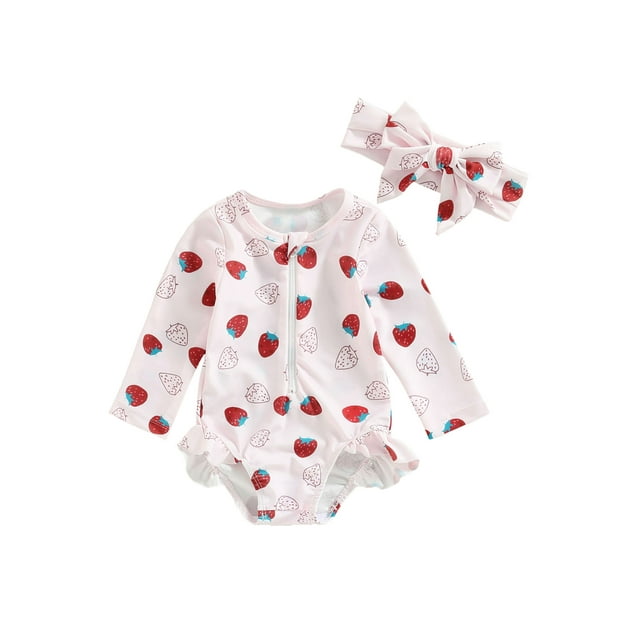 Bagilaanoe Toddler Baby Girl One-Piece Swimsuit Strawberry Print Long ...