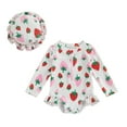 thumbnail image 1 of Bagilaanoe Toddler Baby Girl One-Piece Swimsuit Strawberry Print Long Sleeve Zipper Rashguard Swimwear + Swimming Cap 6M 9M 12M 18M 24M 3T Kids Ruffle Bathing Suit, 1 of 8