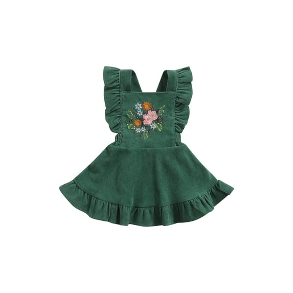 Bagilaanoe Toddler Baby Girl Overalls Dress Flower Embroidered Sleeveless A-line Corduroy Dresses 3M 6M 9M 12M 18M 24M 3T Kids Casual Suspender Skirt