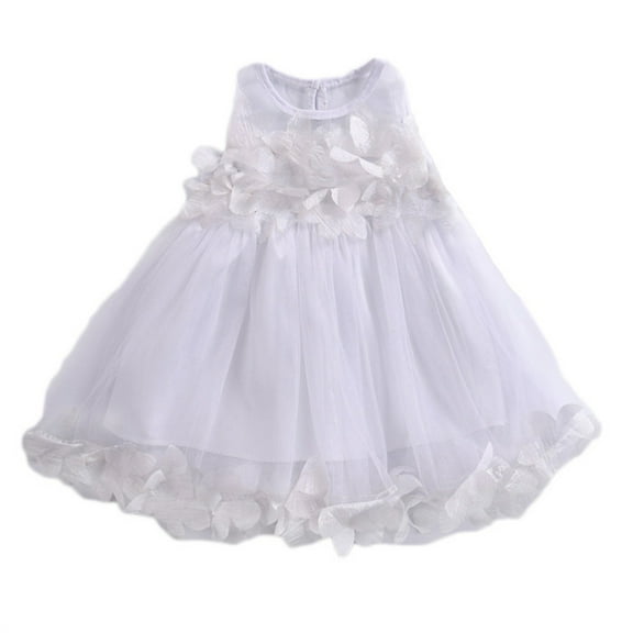 Bagilaanoe Toddler Baby Girl Party Dress 3D Flowers Sleeveless A-line Princess Dresses 1T 2T 3T 4T 5T 6T 7T Kid Tulle Wedding Skirt