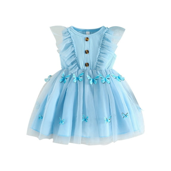 Bagilaanoe Toddler Baby Girl Party Dress Butterfly Ruffle Sleeveless A-line Princess Dresses 9M 12M 18M 24M 3T 4T Kid Summer Patchwork Tulle Skirt
