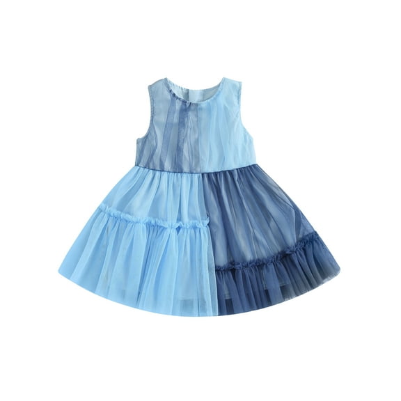 Bagilaanoe Toddler Baby Girl Party Dress Contrast Color Sleeveless A-line Princess Dresses 6M 12M 18M 24M 3T 4T Kid Patchwork Tulle Skirt