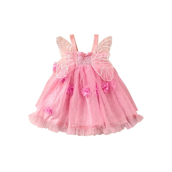 Bagilaanoe Toddler Baby Girl Party Dress Flower Sleeveless A-line Princess Dresses 6M 12M 18M 24M 3T 4T Kid Patchwork Tulle Skirt with Wings