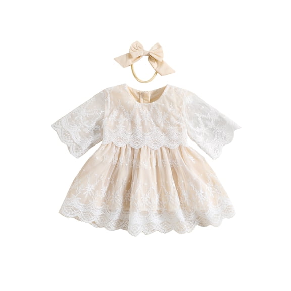 Bagilaanoe Toddler Baby Girl Party Dress Half Sleeve A-line Princess Dresses   Headband 6M 12M 18M 24M 3T 4T Kid Lace Patchwork Tulle Skirt