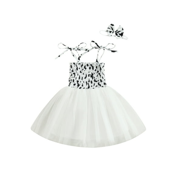 Bagilaanoe Toddler Baby Girl Party Dress Print Sleeveless A-line Princess Dresses   Headband 3M 6M 12M 18M 24M 3T Kid Patchwork Tulle Skirt
