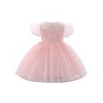 thumbnail image 1 of Bagilaanoe Toddler Baby Girl Party Dress Short Sleeve A-line Princess Dresses 9M 12M 18M 24M 3T 4T 5T Tulle Dress for Birthday Wedding, 1 of 9