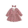 thumbnail image 1 of Bagilaanoe Toddler Baby Girl Plaid Dress Long Sleeve A-line Button-Down Dresses + Hairpin 6M 12M 18M 24M 3T 4T Casual Swing Tunic Tops, 1 of 9