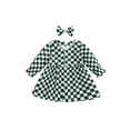thumbnail image 1 of Bagilaanoe Toddler Baby Girl Plaid Dress Long Sleeve A-line Button-Down Dresses + Hairpin 6M 12M 18M 24M 3T 4T Casual Swing Tunic Tops, 1 of 9
