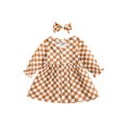 thumbnail image 1 of Bagilaanoe Toddler Baby Girl Plaid Dress Long Sleeve A-line Button-Down Dresses + Hairpin 6M 12M 18M 24M 3T 4T Casual Swing Tunic Tops, 1 of 9