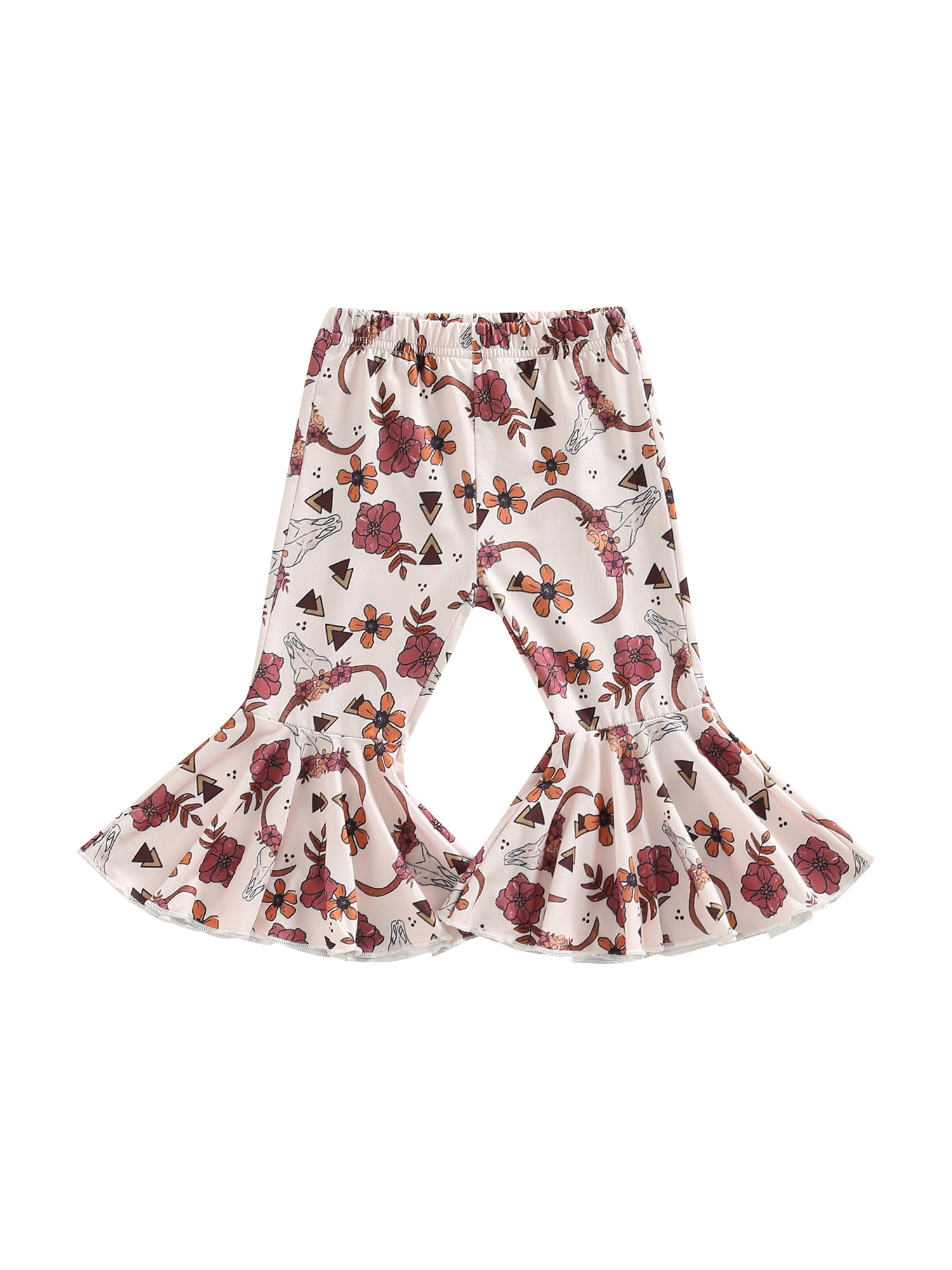 Bagilaanoe Toddler Baby Girl Ruffle Leggings Cow Floral Print Elastic