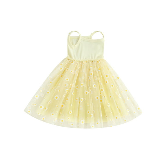 Bagilaanoe Toddler Baby Girl Summer Dress Daisy Print Ruffle Sleeveless A-line Princess Dresses 6M 9M 12M 18M 24M 3T 4T Kid Patchwork Tulle Skirt