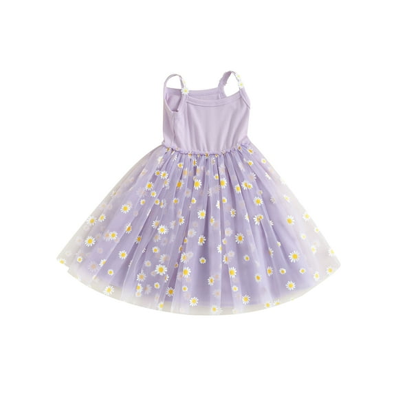 Bagilaanoe Toddler Baby Girl Summer Dress Daisy Print Ruffle Sleeveless A-line Princess Dresses 6M 9M 12M 18M 24M 3T 4T Kid Patchwork Tulle Skirt
