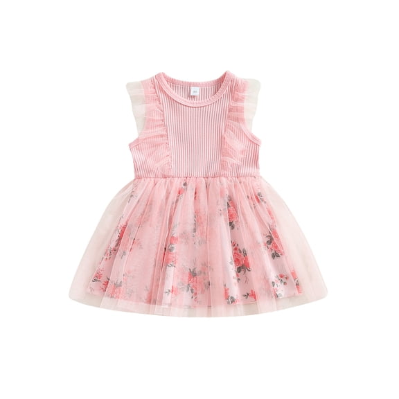 Bagilaanoe Toddler Baby Girl Summer Dress Floral Print Ruffle Sleeveless A-line Princess Dresses 12M 18M 24M 3T 4T 5T Kid Patchwork Tulle Skirt