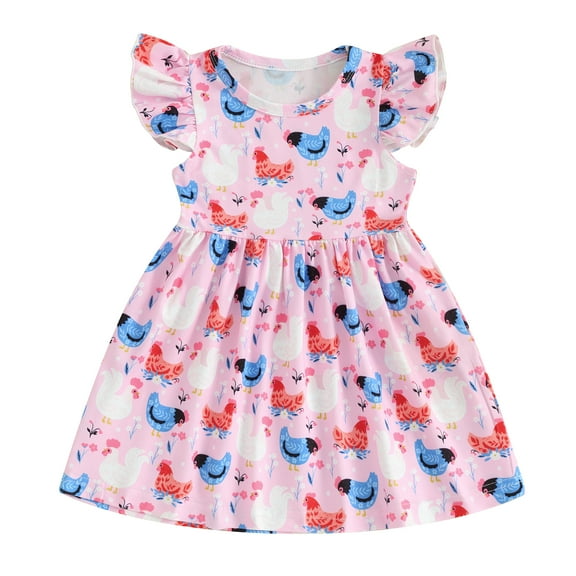 Bagilaanoe Toddler Baby Girl Summer Dress Fly Sleeve A-line Dresses 6M 12M 18M 24M 3T 4T Kids Casual Swing Sundress