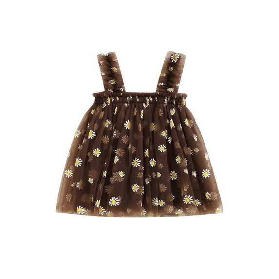 Bagilaanoe Toddler Baby Girl Summer Dress Sling Sleeveless Daisy Print A-line Tulle Princess Dresses 6M 12M 2T 3T 4T 5T Kids Casual Swing Sundress