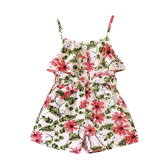 Bagilaanoe Toddler Baby Girl Summer Jumpsuit Shorts Sleeveless Floral Print Romper Overalls with Belt Kids Pants Summer Clothes