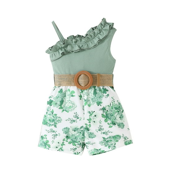 Bagilaanoe Toddler Baby Girl Summer Jumpsuit Shorts Sleeveless Flower Print Romper Overalls 9M 12M 18M 24M 3T 4T Kids Short Pants with Belt Summer Clothes