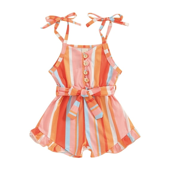 Bagilaanoe Toddler Baby Girl Summer Jumpsuit Shorts Stripe Sleeveless Bodysuit 12M 18M 24M 3T 4T 5T Kids One Piece Romper with Belt