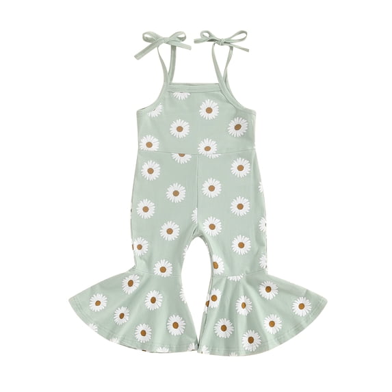 Bagilaanoe Toddler Baby Girl Summer Jumpsuit Sleeveless Daisy Print Romper Overalls 6M 12M 18M 24M 3T 4T Kids Flared Pants Summer Clothes