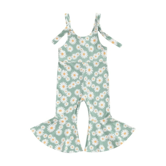 Bagilaanoe Toddler Baby Girl Summer Jumpsuit Sleeveless Daisy Print Romper Overalls 6M 12M 18M 24M 3T Kids Flared Pants Summer Clothes