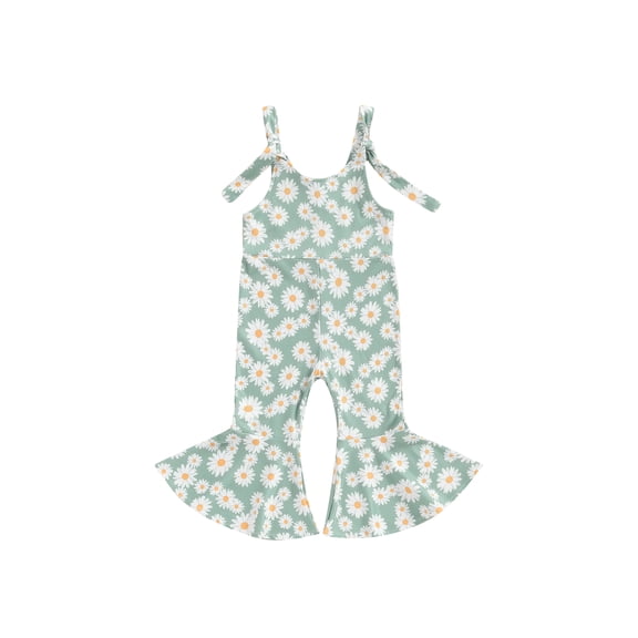 Bagilaanoe Toddler Baby Girl Summer Jumpsuit Sleeveless Daisy Print Romper Overalls 6M 12M 18M 24M 3T Kids Flared Pants Summer Clothes