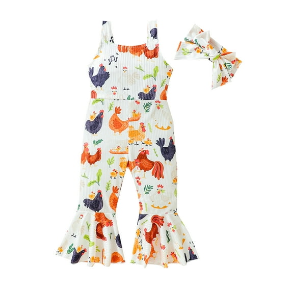 Bagilaanoe Toddler Baby Girl Summer Jumpsuit Sleeveless Print Romper Backless Overalls + Headband 6M 9M 12M 18M 24M 3T Kids Long Flare Pants Summer Clothes