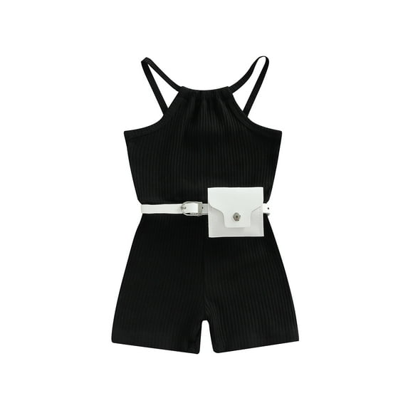 Bagilaanoe Toddler Baby Girl Summer Romper Overalls 9M 12M 18M 24M 3T 4T Ribbed Sleeveless Sling Shorts Jumpsuit with Belt Bag
