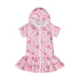 thumbnail image 1 of Bagilaanoe Toddler Baby Girl Swim Cover Up Short Sleeve Floral Print Zip Up Beach Cover-up 12M 18M 24M 3T 4T 5T Kids Hooded Dress Summer Beachwear, 1 of 7