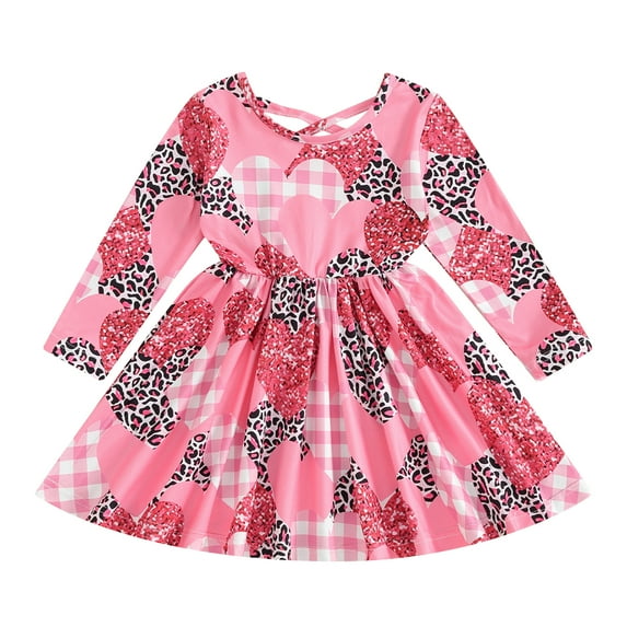 Bagilaanoe Toddler Baby Girl Valentine’s Day Dress Heart Print Long Sleeve A-line Princess Dresses 6M 9M 12M 18M 24M 3T Kids Casual Swing Sundress