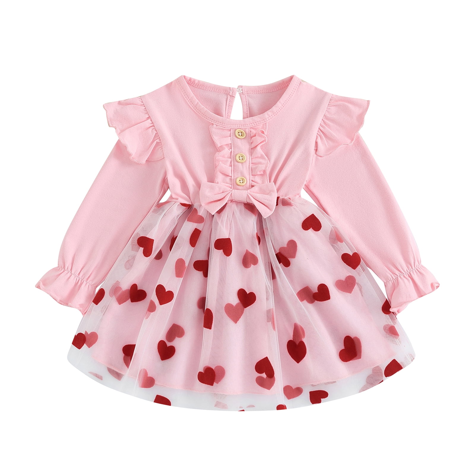 Bagilaanoe Toddler Baby Girl Valentine's Day Dress Heart Print Ruffle Long  Sleeve A-line Princess Dresses 6M 12M 18M 24M 3T Kid Patchwork Tulle Skirt  - Walmart.com