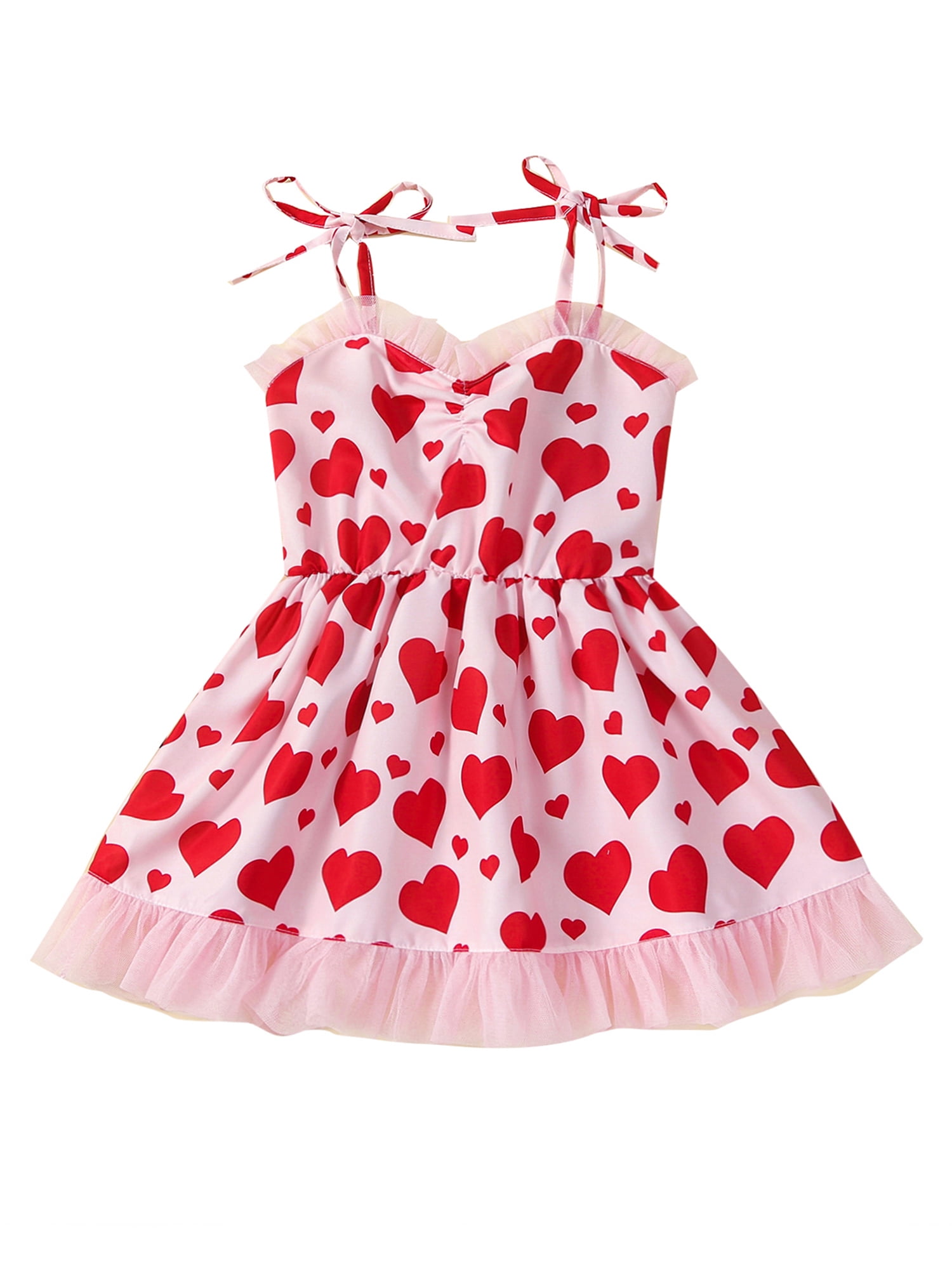 3t pink valentine dress Bagilaanoe Toddler Baby Girl Valentine's Day Dress Heart Print Sleeveless  A-line Princess Dresses 3T 4T 5T 6T Kids Casual Swing Sundress