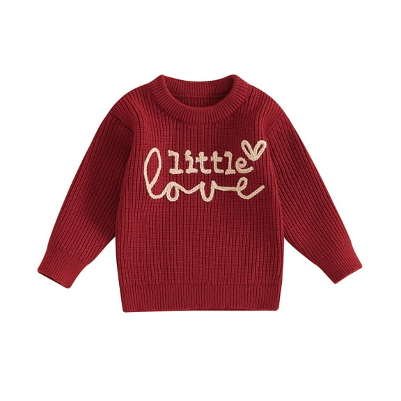 Bagilaanoe Toddler Baby Girl Valentine's Day Sweater Long Sleeve Letter Embroidery Pullover 6M 12M 18M 24M 3T 4T Kids Warm Jumpers Tops Loose Knitwear