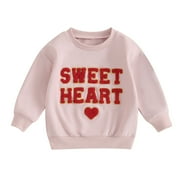 Bagilaanoe Toddler Baby Girl Valentine's Day Sweatshirt Long Sleeve Letter Embroidery Pullover 6M 12M 18M 24M 3T 4T Kids Spring Loose Tee Tops