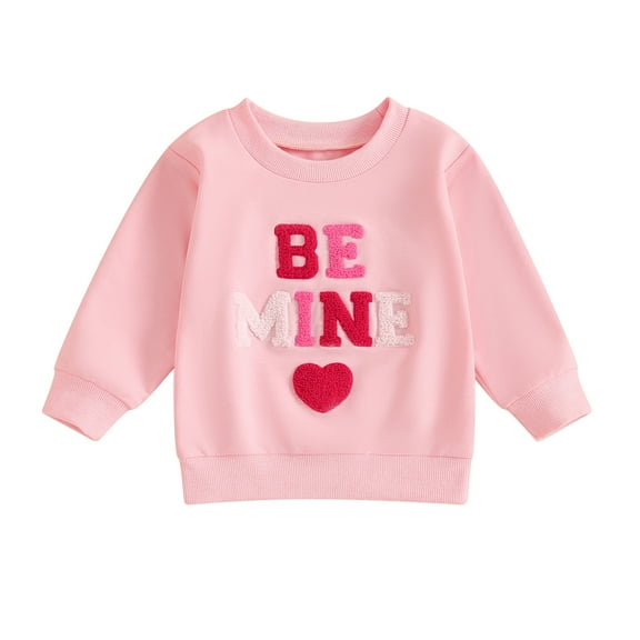 Bagilaanoe Toddler Baby Girl Valentine's Day Sweatshirt Long Sleeve Letter Embroidery Pullover 6M 12M 18M 24M 3T Kids Loose Tee Tops