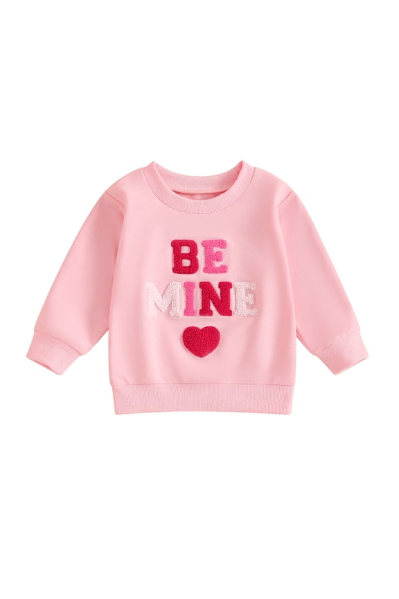 Toddler Baby Girl Valentine's Day Sweatshirt Long Sleeve Letter Embroidery Pullover 6M 12M 18M 24M 3T Kids Loose Tee Tops