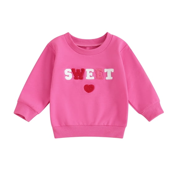 Bagilaanoe Toddler Baby Girl Valentine's Day Sweatshirt Long Sleeve Letter Embroidery Pullover 6M 12M 18M 24M 3T Kids Loose Tee Tops