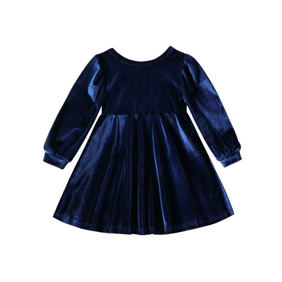 Bagilaanoe Toddler Baby Girl Velvet Dress Long Puff Sleeve A-line Princess Dresses 9M 12M 18M 24M 3T 4T Kids Fall Casual Party Dress