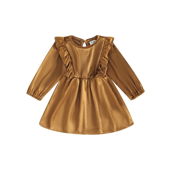 Bagilaanoe Toddler Baby Girl Velvet Dress Ruffle Long Sleeve A-line Princess Dresses 9M 12M 18M 24M 3T 4T Kids Casual Fall Dress