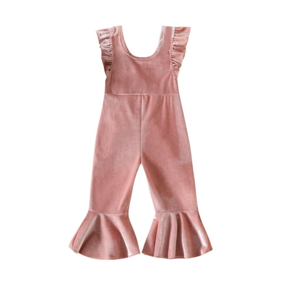 Bagilaanoe Toddler Baby Girl Velvet Jumpsuit Fly Sleeve Romper Overalls 6M 12M 18M 24M 3T 4T Kids Long Flared Pants Autumn Winter Outfits