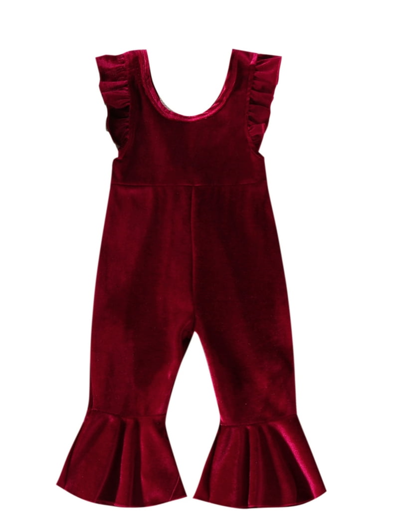 Bagilaanoe Toddler Baby Girl Velvet Jumpsuit Fly Sleeve Romper