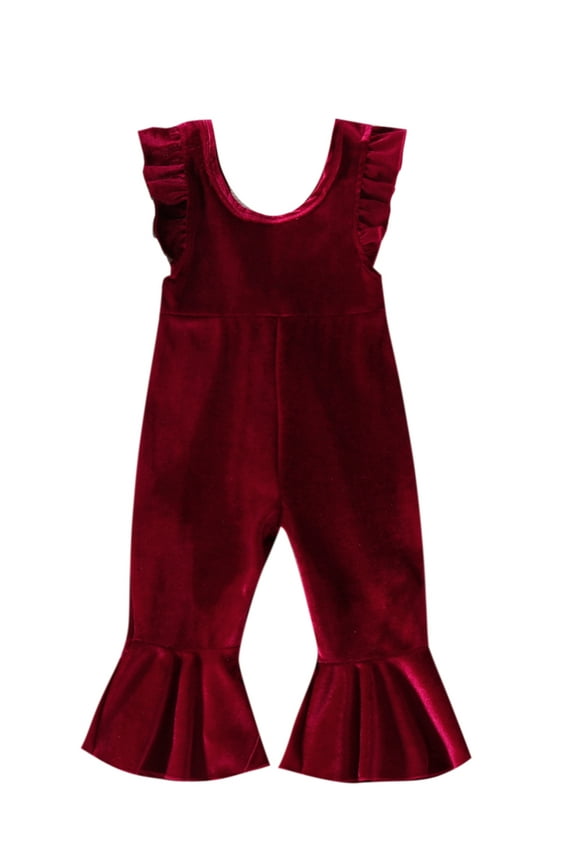Toddler Baby Girl Velvet Jumpsuit Fly Sleeve Romper Overalls 6M 12M 18M 24M 3T 4T Kids Long Flared Pants Autumn Winter Outfits