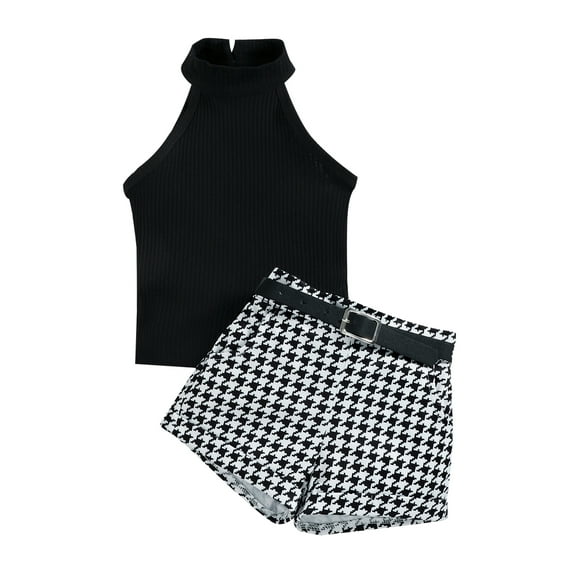 Bagilaanoe Toddler Baby Girls 2Pcs Summer Outfits Sleeveless Ribbed Knit Tank Tops Shorts with Waist Belt Set