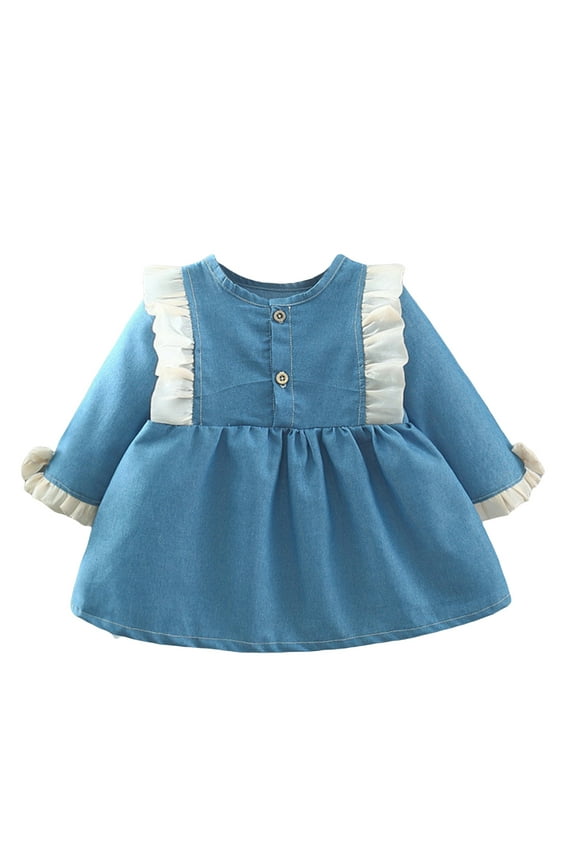 Toddler Baby Girls Fall Dress Denim Patchwork Long Sleeve A-line Princess Dresses 6M 12M 18M 24M 3T Kids Casual Clothes