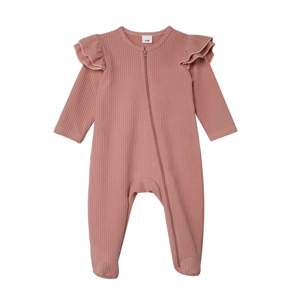 Bagilaanoe Toddler Baby Girls Footie One-pieces Long Sleeve Jumpsuit 6M 9M 12M 24M 3T Kids Ruffle Romper Casual Clothing