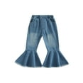 thumbnail image 1 of Bagilaanoe Toddler Baby Girls Jeans Elastic Waist Denim Flare Pants 1T 2T 3T 4T 5T 6T Kids Long Trousers Casual Clothes, 1 of 7