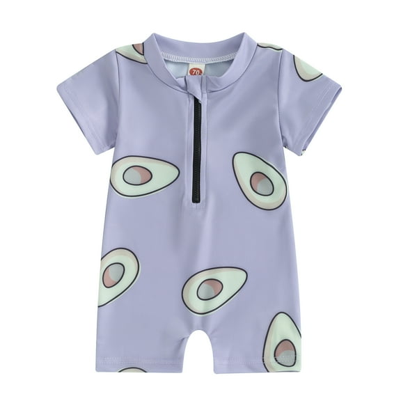 Bagilaanoe Toddler Baby Girls One-Piece Swimsuit Cartoon Print Short Sleeve Zipper Rashguard Swimwear 3M 6M 12M 2T 3T Kids Jumpsuit Bathing Suit