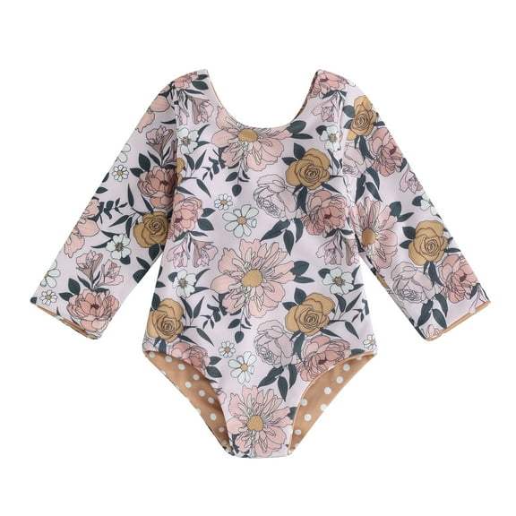 Bagilaanoe Toddler Baby Girls One-Piece Swimsuit Floral Long Sleeve Rashguard Swimwear 6M 12M 18M 3T 4T Kids Summer Bathing Suit