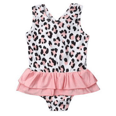 Bagilaanoe Toddler Baby Girls One-Piece Swimsuit Leopard Print Sleeveless Bikini Ruffle Swimwear 1T 2T 3T 4T 5T 6T Kids Bathing Suit Beachwear